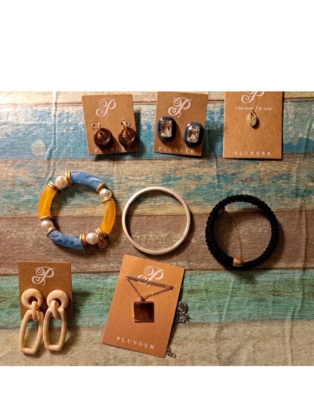 Plunder Mixed Bracelet & Earring Set - Blue, Yellow, Black